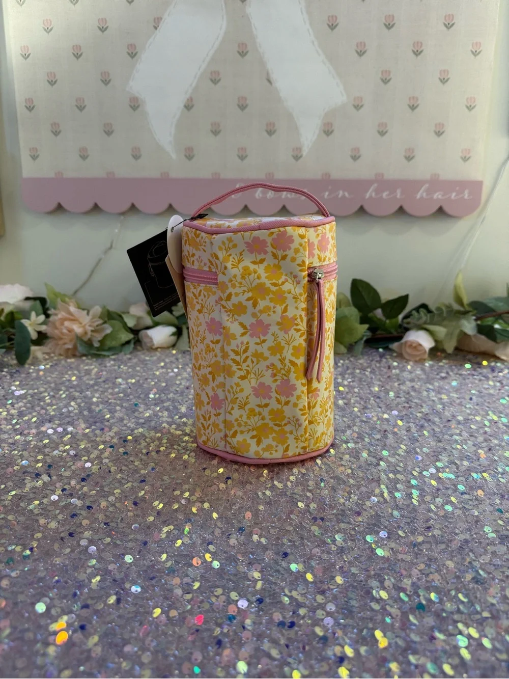 NWT Tender Love + Carry Travel Tube in Yellow/Pink/Amber Floral Pattern 💛🩷💛